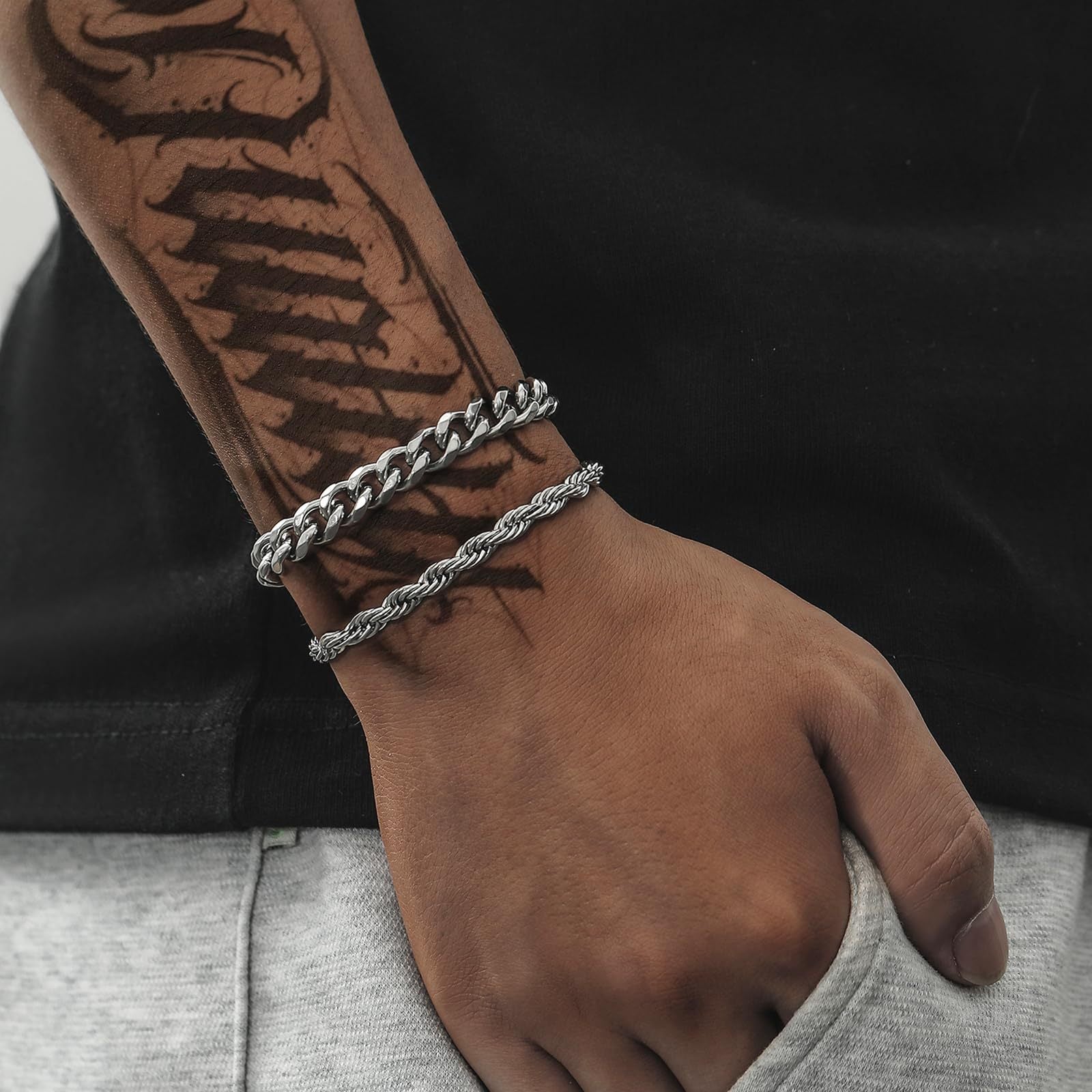 Men's Stainless Steel Cuban Twist Bracelet Set